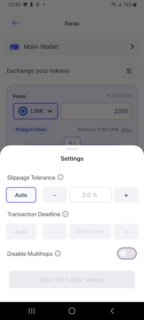 베스트 월렛 이더리움 지갑에서 슬리피지 설정